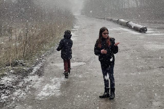 David Moore took his children for a snowy walk at Thrapston Gravel Pit Lake.