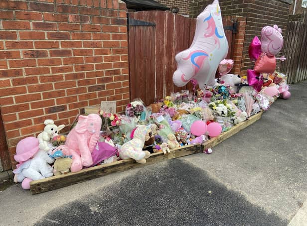 Flowers and messages left outside a house in Milton Grove, Shotton Colliery, following the death of Maya Louise Chappell last week. A 26-year-old man is due in court after he was charged with her murder.
