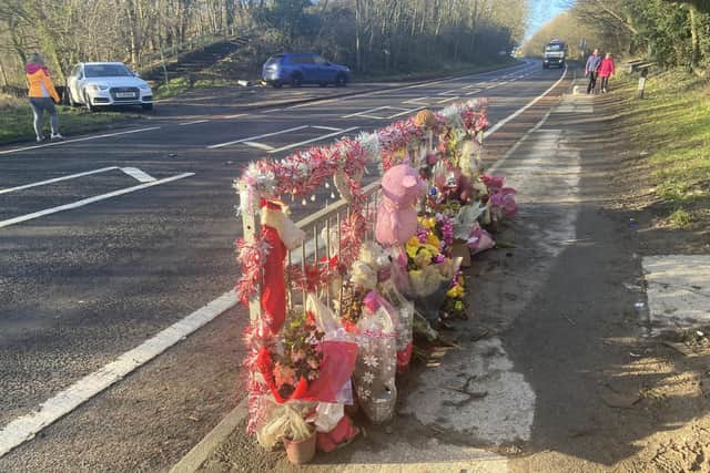 Tributes left close to the scene of the collision on the Coast Road between Horden and Blackhall.