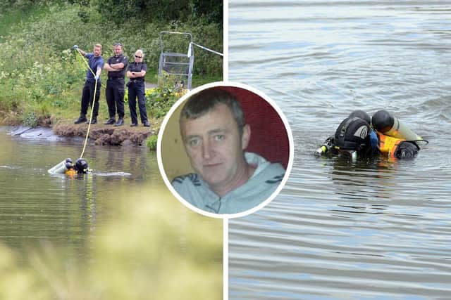 Divers at Silksworth Lake as part of investigation into the murder of Andrew Mather.