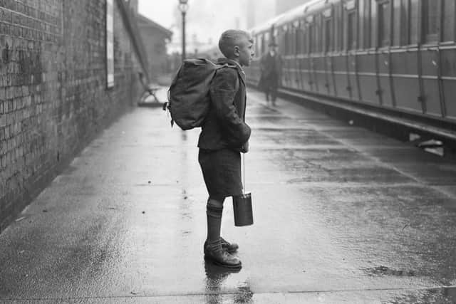 A child waiting to be evacuated from Sunderland in 1939.