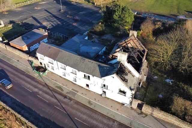 The aftermath of the fire at the former Whitburn Lodge pub. Photo by Ian McClelland Media
