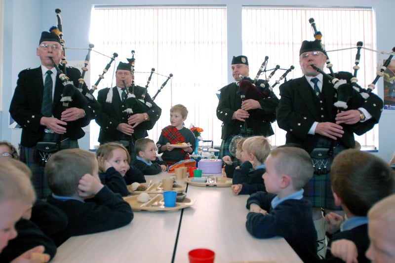 The South Tyneside Pipe Band was on hand to pipe in the haggis for pupils at St Mary's RC Primary School in Jarrow in 2008.