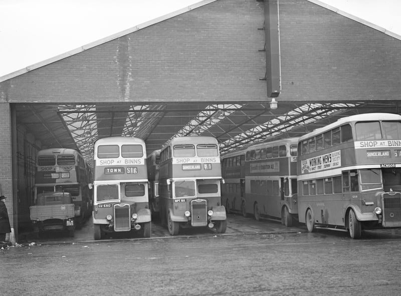 Park Lane buses in January 1957. Remember those 'shop at Binns' adverts?
