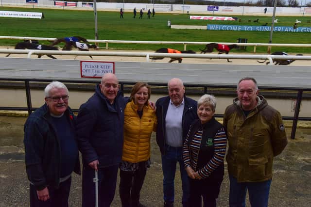 Members of the Stroke North East charity received a cheque from Blyth Golf Club, in memory of Ann Wells.
Pictured l-r are Alan Hewitt, Glenn Rooke, Julie Hewitt, Mike Gribbin, Susan Winslow of Lady Captain at Blyth Golf Club, and Ross Mackenzie, during a visit to Sunderland Greyhound Stadium.
