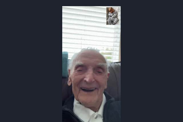 Great-grandad Robert meets Charlie on FaceTime.