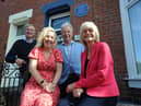 Sunderland Antiquarian Society's Philip Curtis, current homeowner Julie Graham, son Jim Wight and daughter Rosie Page at the unveiling of the blue plaque at the birth place of James Alfred Wight, aka James Herriot