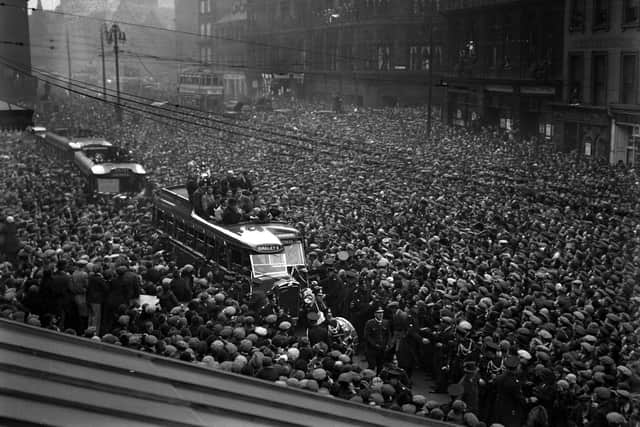The FA Cup parade through the streets of Sunderland in 1937.