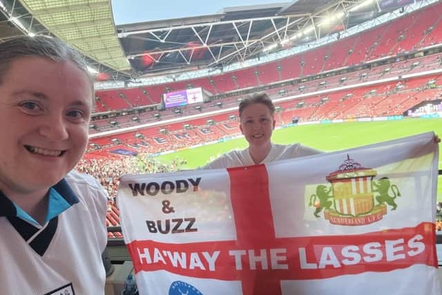 Dena Wood (left) and wife Carley Wood at Wembley for the final