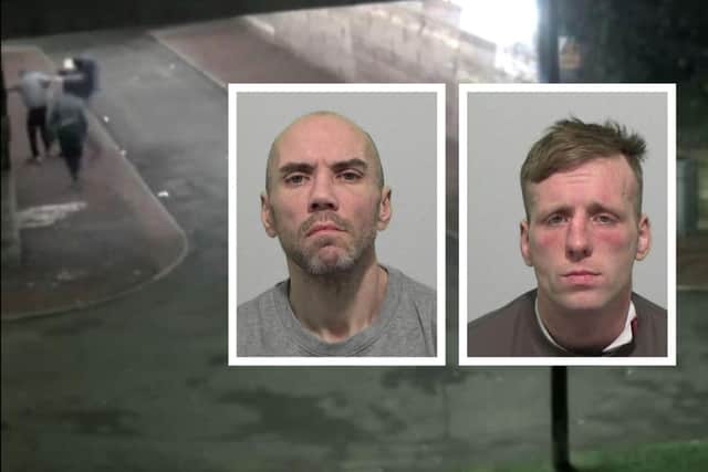 CCTV of the attack released by police. Mug shots of Graeme Chappell (left) and James Donohoe (right).