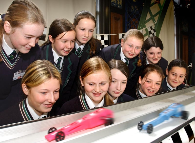 A visit to the Discovery Museum in Newcastle 20 years ago for these students who watched as their cars sped along a track.