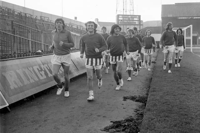 The Sunderland team in a training session before the FA Cup third round tie with Notts County, 50 years ago this month.