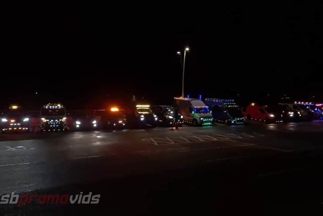 The cars and vans all lit up on the seafront.

Photograph: SBPromoVids
