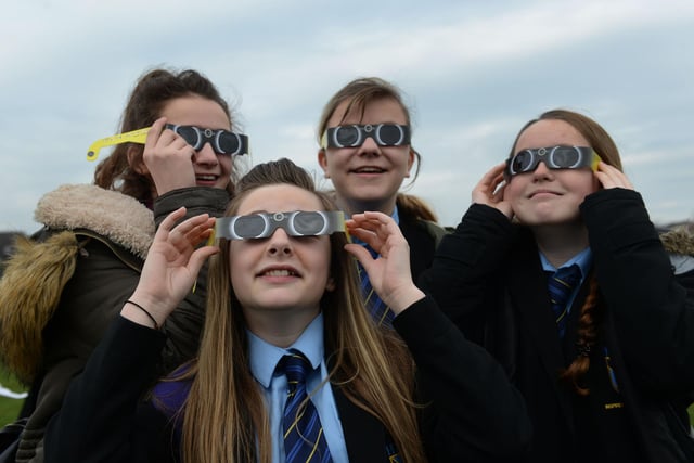 Students at High Tunstall College of Science, Elwick Road, were watching for the partial eclipse of the sun in 2015 Pictured left to right are Chloe Dring, Ameilai Mitchell, Hope Wray and Megan Cameron, all of year 8.
