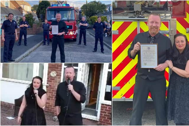 Tony Chapman and wife Sarah celebrated VE Day and Tony's retirement from the Fire and Rescue service after 30-years.  Photos used with courtesy of Tyne and Wear Fire and Rescue Service.