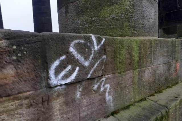 The initials of the far right EDL are among the vandalism.