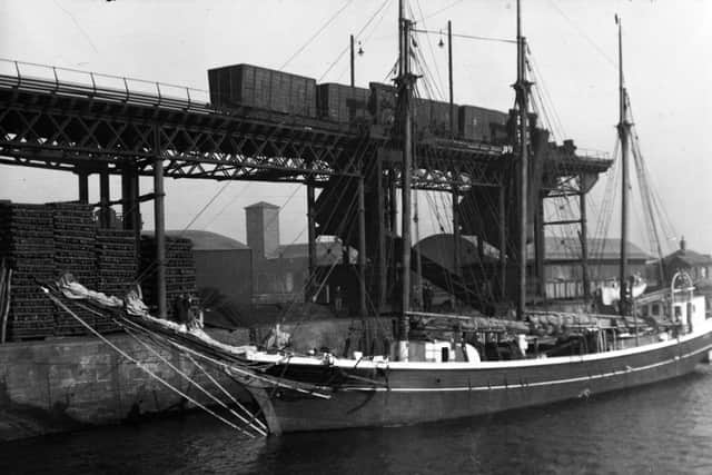 A sailing ship berthed in Sunderland in 1938.