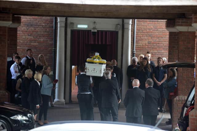 Scores of people attended the funeral of Sam Murphy at Sunderland Crematorium.