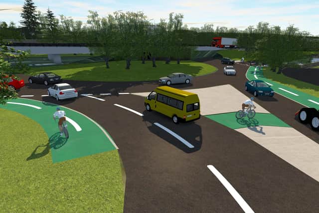 A computer generated image of how the cycle lanes will share the existing road space with other vehicles.