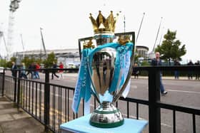 MANCHESTER, ENGLAND - AUGUST 25:  General View of a replica of the Premier League trophy prior to the Barclays Premier League match between Manchester City and Liverpool at the Etihad Stadium on August 25, 2014 in Manchester, England.  (Photo by Clive Brunskill/Getty Images)