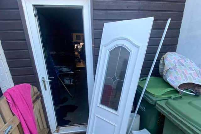 The door to the shop was removed for the offender to gain access.