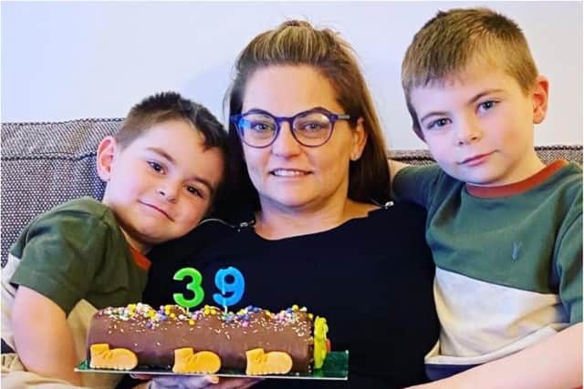 Laura with her her two sons Evan, four and Aiden, seven.