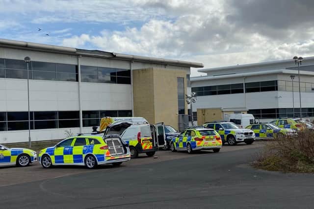 Police were seen outside the disused factory unit as inquiries were launched into a cannabis farm on the Whitehouse Business Park in Peterlee.