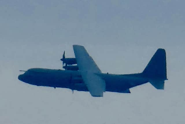 The aircraft at 11.10am on Monday, March 20, flying over the seafront. Photo by Pat McCardle.