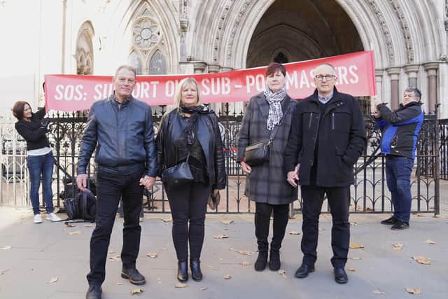 Former subpostmasters outside the the Royal Courts of Justice, London, to challenge their convictions for offences including false accounting and theft, following a spate of overturned convictions as a result of the Post Office Horizon scandal. Picture date: Monday November 22, 2021.