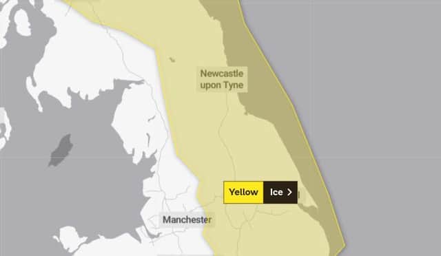 The Met Office have issued a yellow weather warning for ice across the whole of the North East. Photo: Met Office.