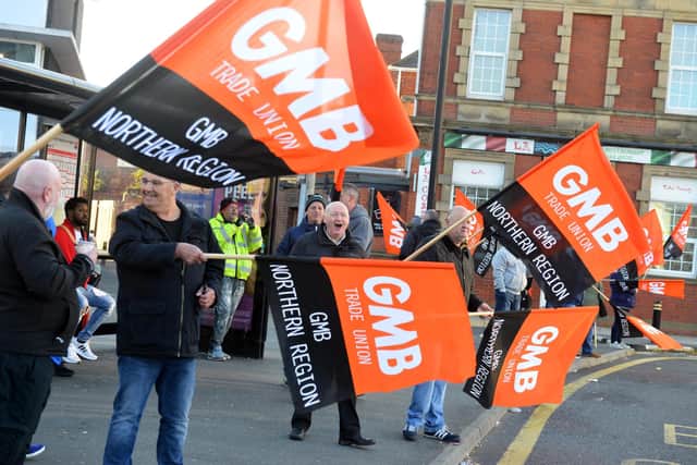 A picket line strike outside Stagecoach North East's Sunderland  depot during the first walk out