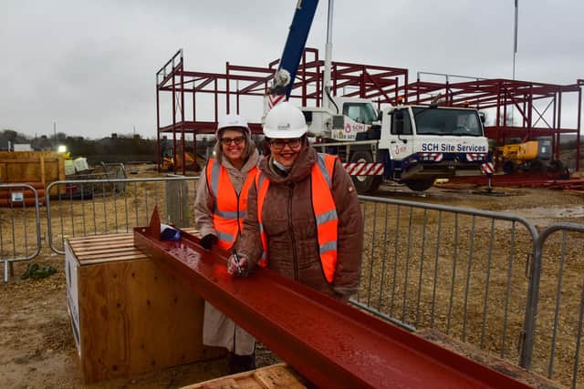 Sunderland City Councillors Louise Farthing and Claire Rowntree at the steel signing at the new Hetton Primary School.
