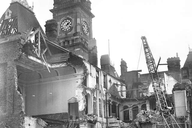 Demolition work taking place on the old town hall in February 1971.