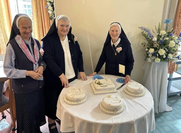 The diamond jubilee of, from left, Sisters Alphonsus, Aelred and Adrienne, was a four-cake affair. Picture by Fr Marc Lyden-Smith.