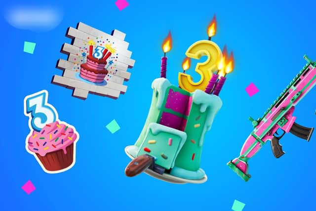 Just some of the rewards on offer as part of Fortnite's third birthday celebrations (Image: Epic Games)