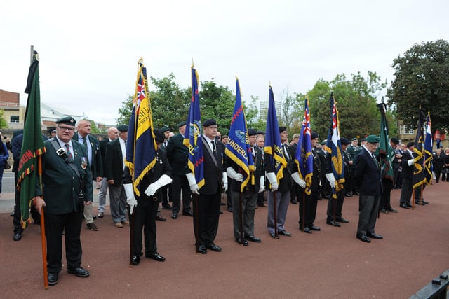 Veterans show their respect at the Cenotaph on Sunday.