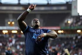 Adebayo Akinfenwa of Wycombe Wanderers. (Photo by Marc Atkins/Getty Images).