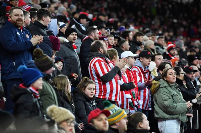 Sunderland fans in action against Fulham for the FA Cup fourth round replay game at the Stadium of Light.