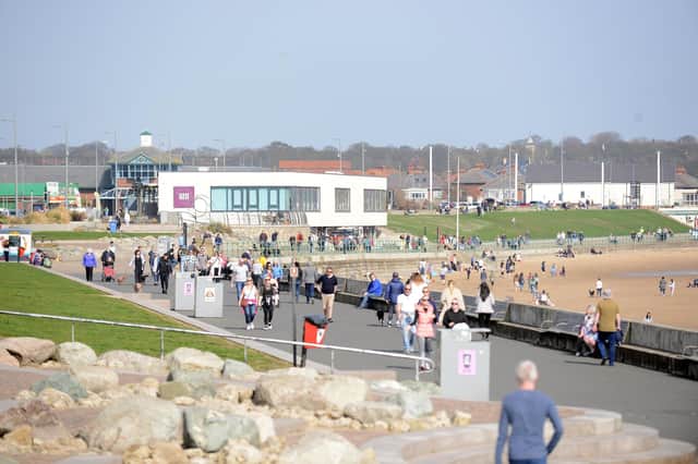 People out and about at Seaburn Promenade today enjoying the warm weather and the easing of lockdown rules.