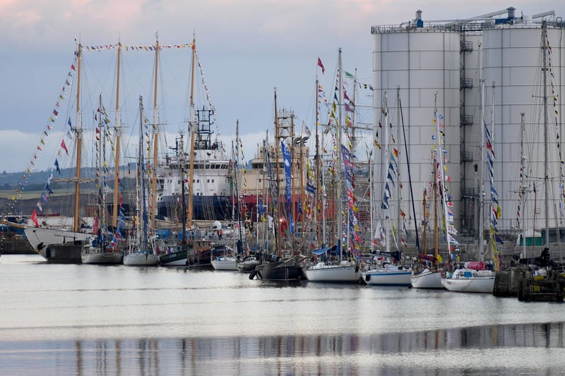 Ships sit side by side in the River Wear as part of Sunderland's Tall Ships hosting duties in 2018.