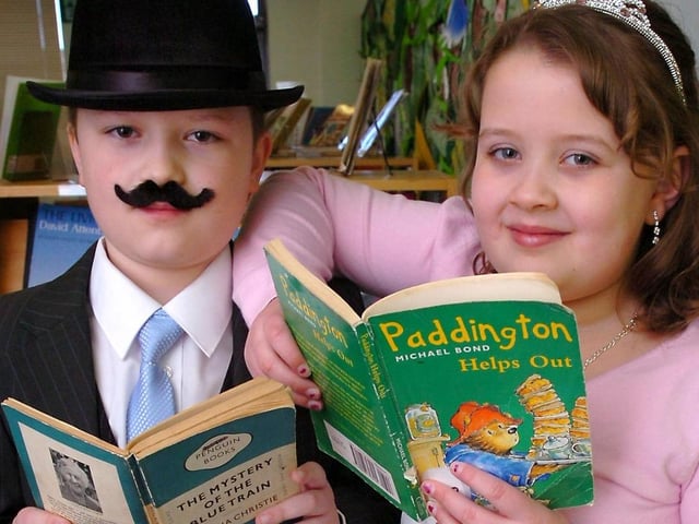 We deduct that this is a young Poirot and a Paddington-loving pal at Eppleton Primary School in 2010.