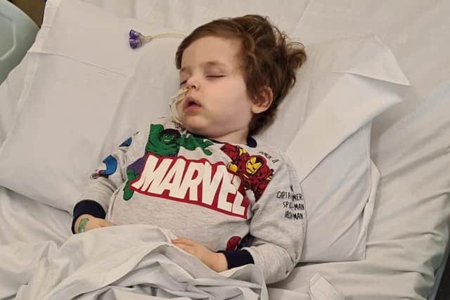 Jude Ciaraldi, three, while he was ill in hospital.