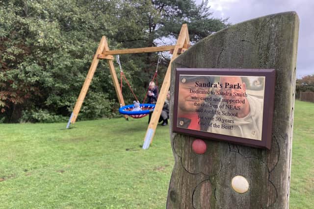 'Sandra's Park' play area at Aycliffe School has been named after much-loved teaching assistant Sandra Smith.