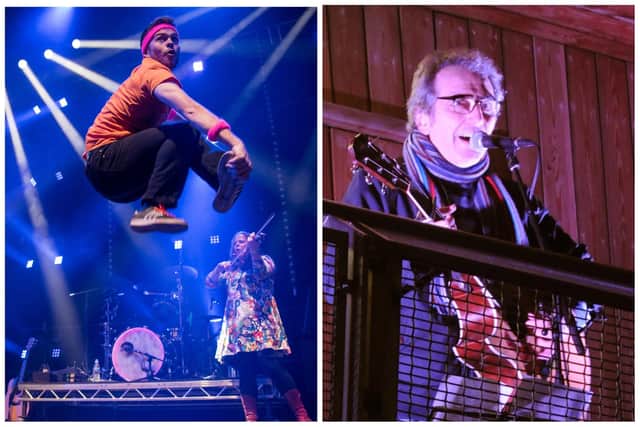 Left, a previous show by Breaking Tradition (photo by Bryan Ledgard) and singer-songwriter Jez Lowe (Sunderland Echo image).