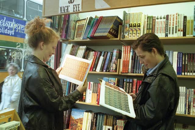 Angela and Janine Foster, of Sunderland, examine the magic eye images in a popular section of Hills Booksellers and Stationers, in Waterloo Place.