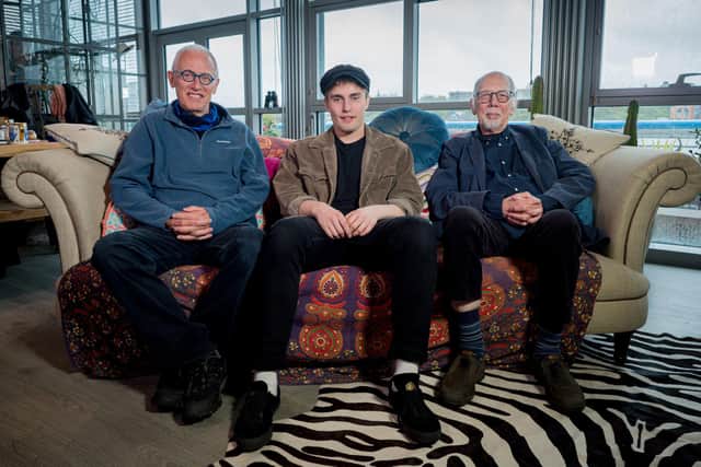 Programme Name: Lindisfarne’s Geordie Genius: The Alan Hull Story - TX: 26/11/2021 - Episode: Lindisfarne’s Geordie Genius: The Alan Hull Story (No. n/a) - Picture Shows: with two of the founding members of Lindisfarne, Ray Laidlaw (left) and Rod Clements. Sam Fender - (C) Entertainment One Unscripted UK TV Ltd t/as Daisybeck Studios - Photographer: Michael Bailey