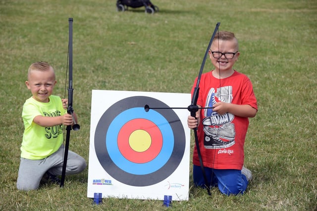 Brothers Lucas and Oliver Butler taking part in the archery. The event was a chance for children to try new sports and activities.