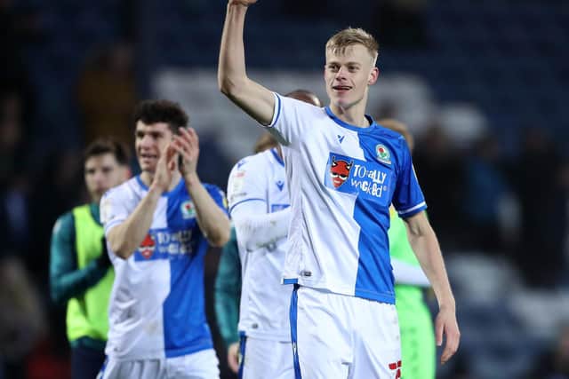 BLACKBURN, ENGLAND - JANUARY 24: Jan Paul van Hecke of Blackburn Rovers celebrates victory after the Sky Bet Championship match between Blackburn Rovers and Middlesbrough at Ewood Park on January 24, 2022 in Blackburn, England. (Photo by Charlotte Tattersall/Getty Images)