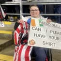 Sunderland fan Charlie Creaser with Amad’s shirt at Burnley. Picture by FRANK REID