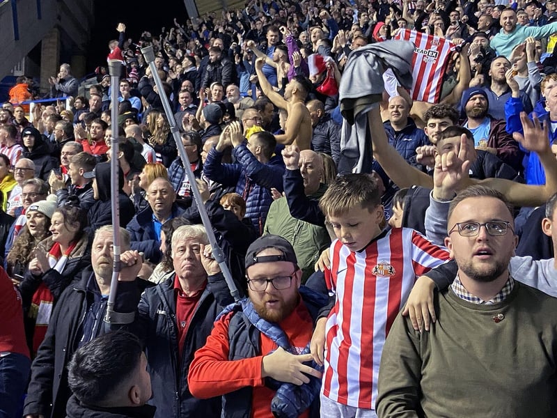 Passionate Sunderland fans cheer the Black Cats on away from home at Birmingham City.